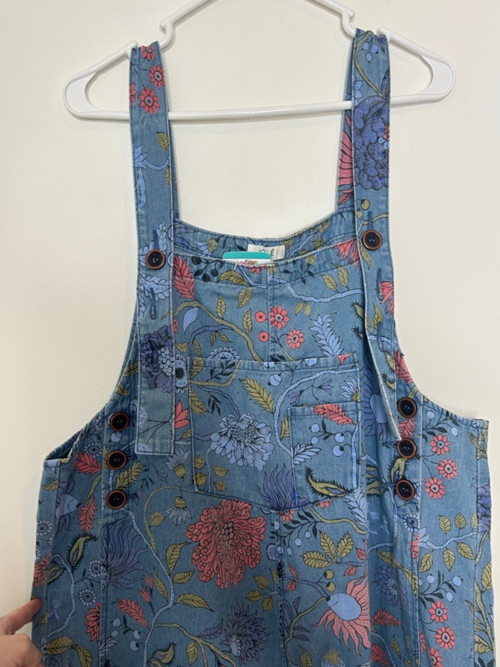 NEW Easel Oversized Floral Print Denim Overall Jumpsuit Washed Denim Size Large - Picture 7 of 11